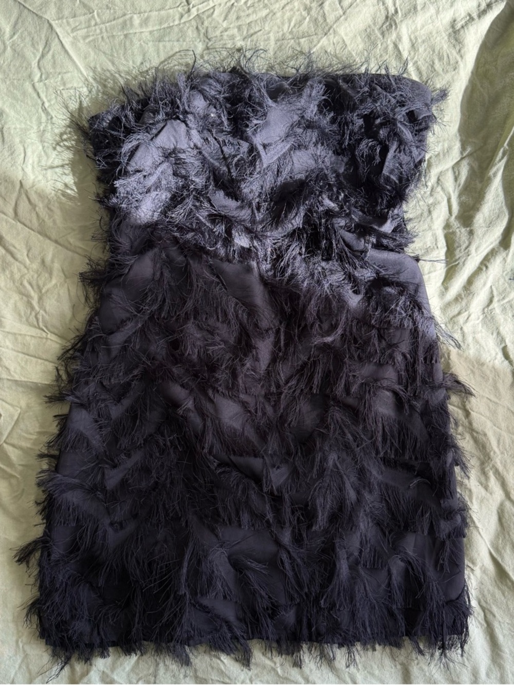 Le Lis Collection On To The Next feathered strapless mini dress